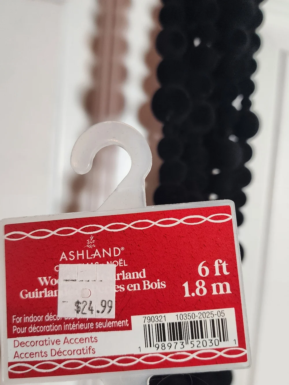NWT Ashland Set Of 3 Wood Velvet Black Bead Garland 6ft (18ft Total) - Picture 4 of 4